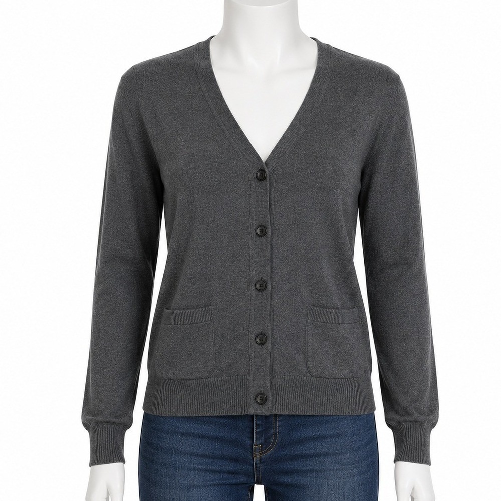 Gap Silk Blend Cardigan Sweater Gray Small Button Front Lightweight Classic